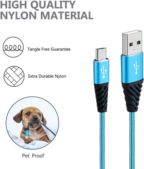 Fast Phone Charger Android 10ft 5-Pack Long Micro USB Cable Braided for Samsung Galaxy J3, J7, S6, S7 Edge, Note