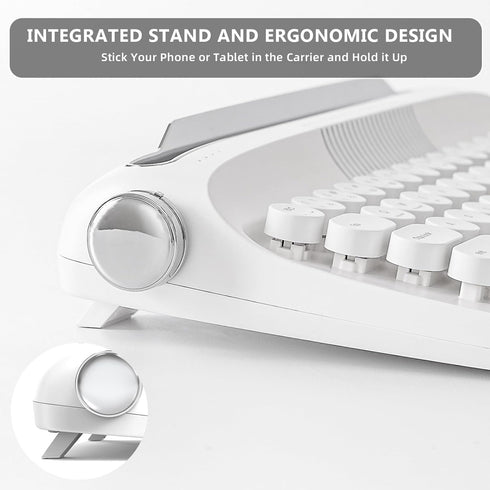 YUNZII Upgraded Wireless Keyboard, Retro Typewriter Style with Integrated Stand, USB-C/Bluetooth, Snow White