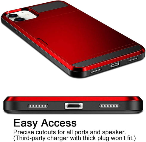 Vofolen Case for iPhone 11, Wallet Credit Card Holder, Anti-Scratch Dual Layer Hybrid Bumper Armor, Bright Red