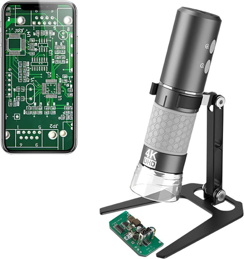 WiFi USB Digital Handheld Microscope, 50 to 1000x Wireless Magnification, 4K Camera with Metal Stand for iPhone Android