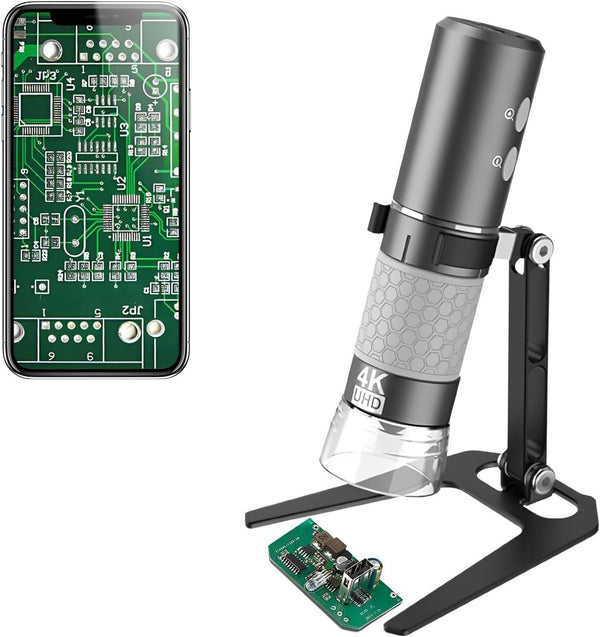 WiFi USB Digital Handheld Microscope, 50 to 1000x Wireless Magnification, 4K Camera with Metal Stand for iPhone Android