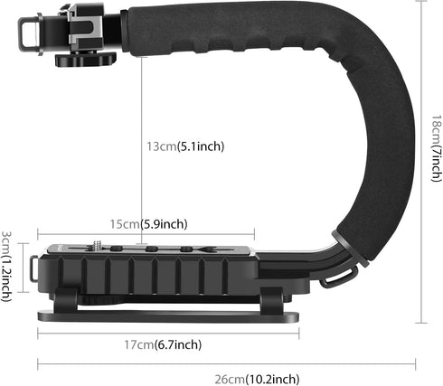 PULUZ Video Action Handheld Stabilizer, U/C Shape Grip with Cold-Shoe Mount for All Camera Action Cameras