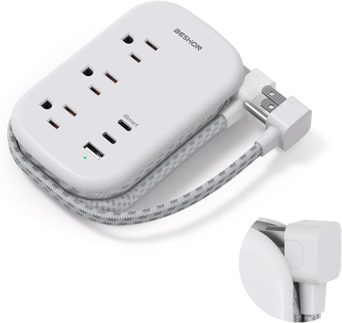 USB C Travel Power Strip - Ultra Flat Extension Cord with 3 Outlets and 3 USB Ports