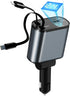 Retractable Car Charger, 60W Fast Charge with 1x Retractable Cable, 1x Type-C Cable, 2X USB Ports for iPhone Galaxy