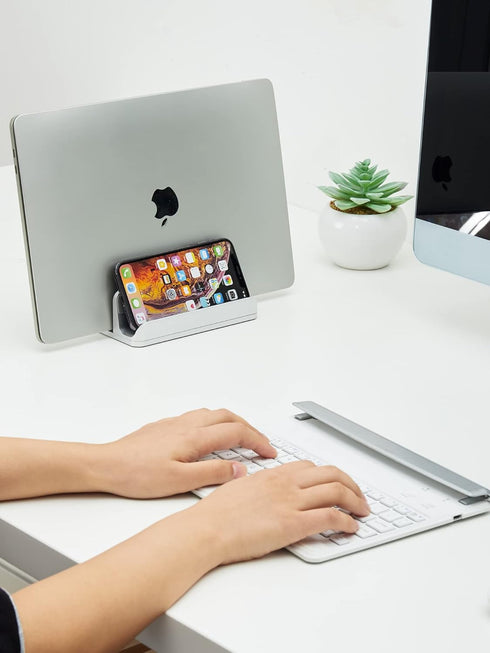 JARLINK 2-in-1 Vertical Laptop Stand Holder - Aluminum Adjustable Dock for MacBook, Surface, and HP, Silver