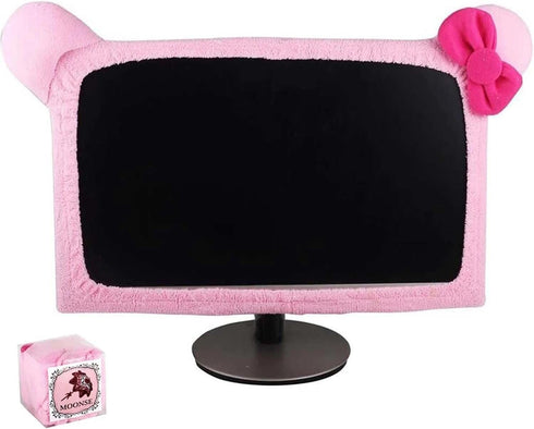 1 Pcs Cute Cat Ear Computer Monitor Cover, Kawaii Pink Dustproof Screen
