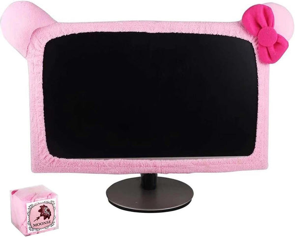 1 Pcs Cute Cat Ear Computer Monitor Cover, Kawaii Pink Dustproof Screen