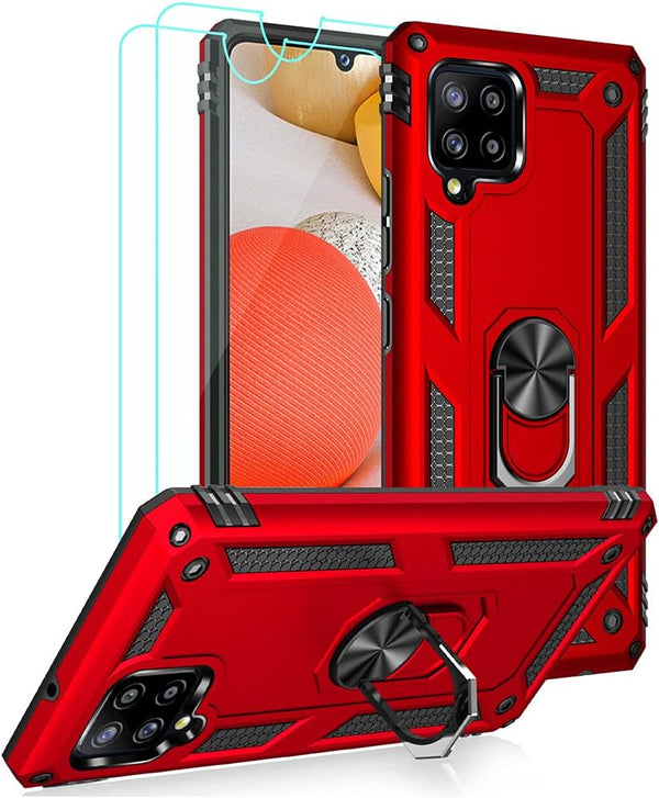Case for Samsung Galaxy A42 5G with HD Screen Protectors, Military-Grade Metal Ring Holder Kickstand, 15ft Drop Tested
