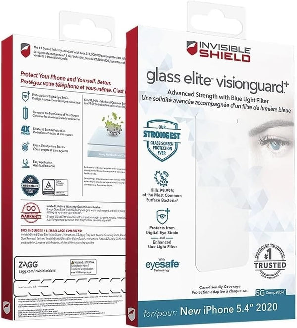 ZAGG InvisibleShield Glass Elite VisionGuard+ Screen Protector for iPhone 12 Mini, Scratch and Shatter Protection