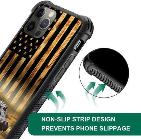 TnXee iPhone 12 Pro Max Case, Wood Grain American Flag Alligator Pattern, Shockproof & Anti-Scratch for Men & Women.