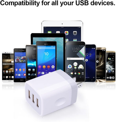 Muti Port USB Wall Charger,Sicodo 3.1Am Universal Travel Charger Block Power Plug Adapter Compatible with iPhone 15/14/13/12/11/X/8/Plus Pro Max Mini,Sumsung Galaxy/Note/Edge,LG,USB Plug Devices