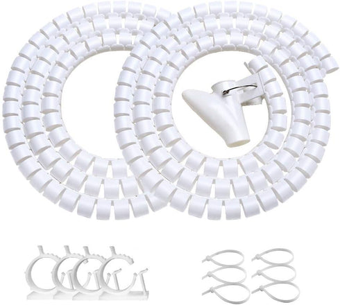 White Cable Management Sleeve Tubes, Power Cord Organizer Protectors for Pets, 2 PCS with Electrical Cable Clips