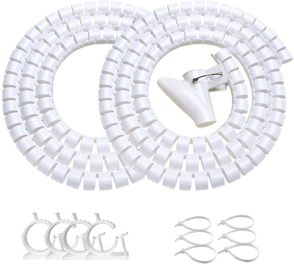 White Cable Management Sleeve Tubes, Power Cord Organizer Protectors for Pets, 2 PCS with Electrical Cable Clips