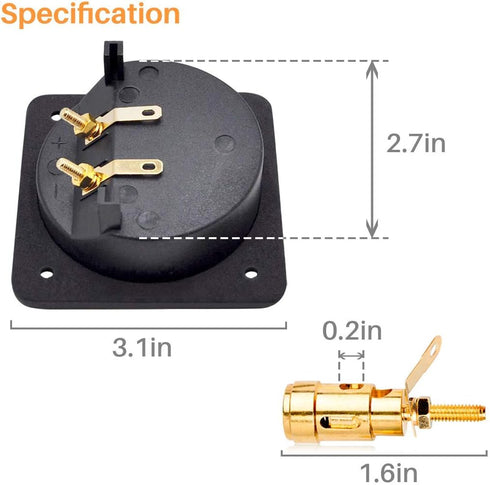 Kalevel 2pcs Speaker Box Terminal Cup Square 3.1in Push Spring Double Binding Post Connector Box with Screws for DIY Home Car Stereo