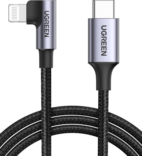 UGREEN 6FT MFi Certified Lightning Cable - 90 Degree USB C for iPhone 14/13/12/11/X/XR/XS/8, iPad, AirPods Pro.
