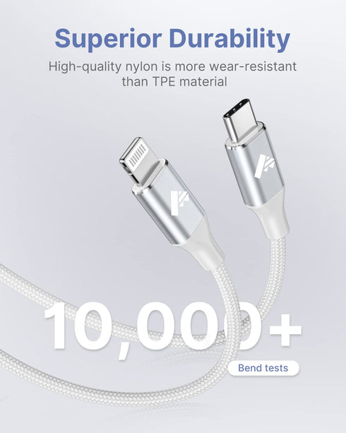 Power USB C to Lightning Cable 6FT 2Pack, MFi Certified Braided Fast Charger for iPhone 14, 13, 12, iPad & more.