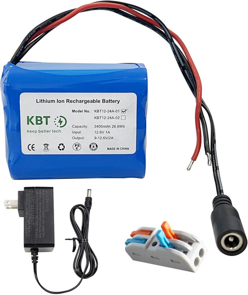 KBT KEEP BETTER TECH KBT 12V 2400mAh Rechargeable Li-ion Battery, Bare Leads Wire Replacement Battery Pack