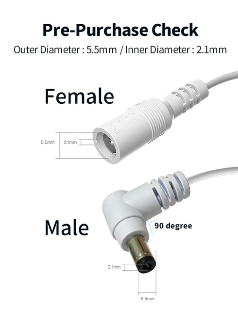 Tonton 2M 6.6FT 5.5mm 2.1mm 90 DC Power Extension Cable x Degree Right Angle Female to DC Male Power Adapter Cord