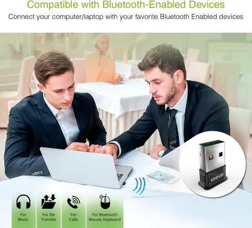 Kinivo USB Bluetooth Adapter BTD400, Bluetooth 4.0 Dongle Receiver, Compatible with Windows 11/10/8.1/8