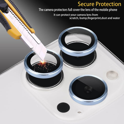 Camera Lens Protector for iPhone 13 Pro & iPhone 13 Pro Max, Tempered Glass Lens Protector Aluminum Alloy Ring Camera Cover Fits for iPhone 13 Pro/iPhone 13 Pro Max (Blue)