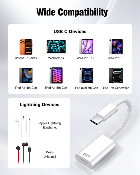 GetsISKON 17/16/15 6/5/4, USB C to Lightning Headphone Audio Adapter, Type C Male to Female Lightning Earphone