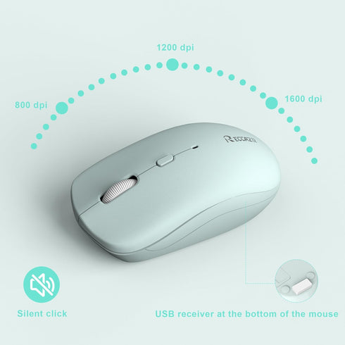 RECCAZR 2.4GHz Silent Keyboard and Mouse Combo Wireless,ful-Sized Wireless Keyboard and Adjustable DPI Mouse, USB