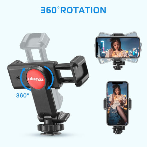 ULANZI Universal Phone Tripod Mount with Cold Shoe, Adjustable Clamp Holder for iPhone 11 Pro Max, Samsung Galaxy