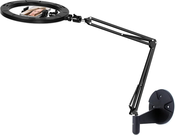 10'' Ring Light Wall Mount Phone Holder - Compatible with iPhone 15 14 13 12 11 and Samsung Cell Phones