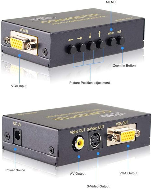 eKL VGA to AV Adapter Converter Box for Computer PC Laptop to TV Display Projector, RCA S-Video Output