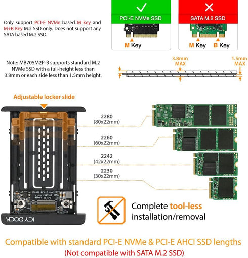 ICY DOCK M.2 PCIe 3.0/4.0 NVMe SSD to 2.5" U.2 SSD Converter with Heatsink | EZConvert MB705M2P-B