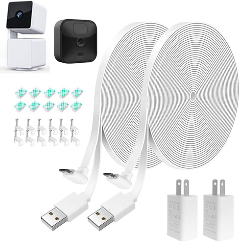 20FT L-Shaped Connector Power Extension Cable with Charger for Wyze Cam Pan V3, Blink Outdoor, Flat Weatherproof Cord