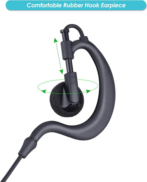 2-Pack Walkie Talkie Earpiece with Mic, 2.5mm 1-Pin G-Shape Headset for Motorola Talkabout Radios