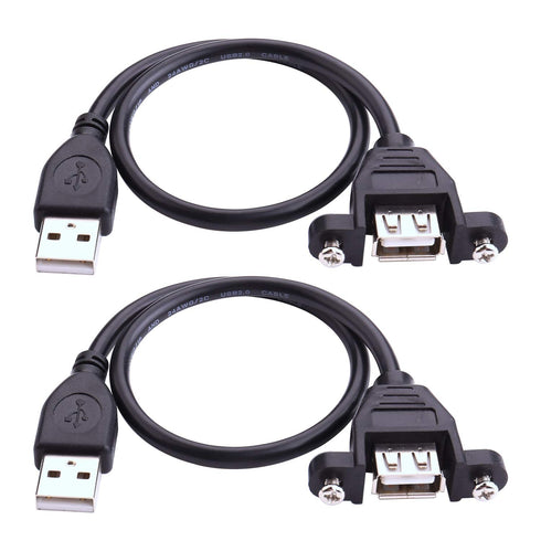 iGreely USB Extension Cable 2Pack, 1Ft/30cm USB 2.0 Panel-Mount Type A Male to Type A Female Cable