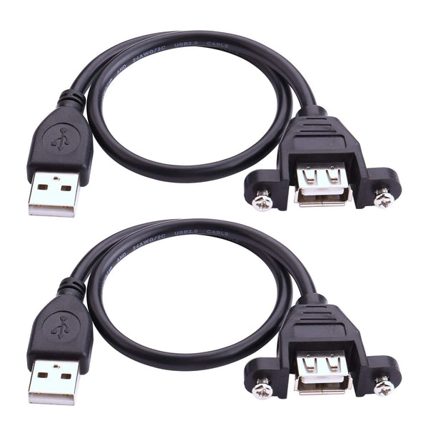 iGreely USB Extension Cable 2Pack, 1Ft/30cm USB 2.0 Panel-Mount Type A Male to Type A Female Cable
