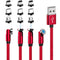 540° Rotating Magnetic Charging Cable (Red 4-Pack 3/3/6/6ft), 3 in 1 USB C Magnetic Phone Charger Cable, 2.4A Fast