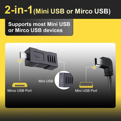 Range Tour 4m/13.12ft 12V/24V DC5V 3A Dash Camera Car Charger, Mini USB and Micro USB Interfaces, L-Type Driving