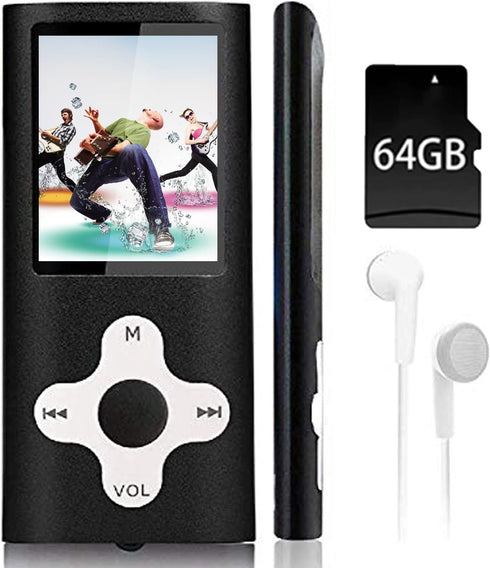 Xidehuy 64GB MP3 Player,1.8 inch Screen Portable Music Player with Build-in Speaker/Photo/Video Play/FM