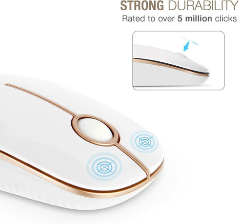 VssoPlor Wireless Mouse, 2.4G Slim Portable Computer Mice with Nano Receiver for Notebook, PC, Laptop, Computer (White and Gold)