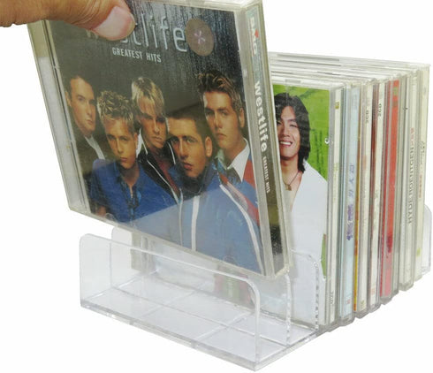 Pmsanzay Clear Acrylic CD DVD Holder, Storage Box for 14 Standard CD Cases, Media Shelf Organization