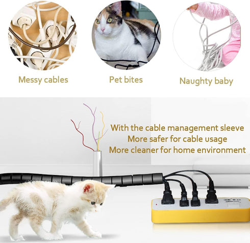PC Cable Management Sleeve Tube, 2 PCS Black Cord Organizer, 5 ft Cover Wrap for Messy Wire Solution for Office Computer