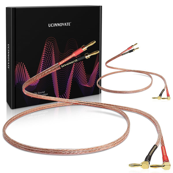 UCINNOVATE 2 Pack 13 AWG Speaker Wire with Gold-Plated Right Angle Banana Plugs, 3m HiFi Audio Cable