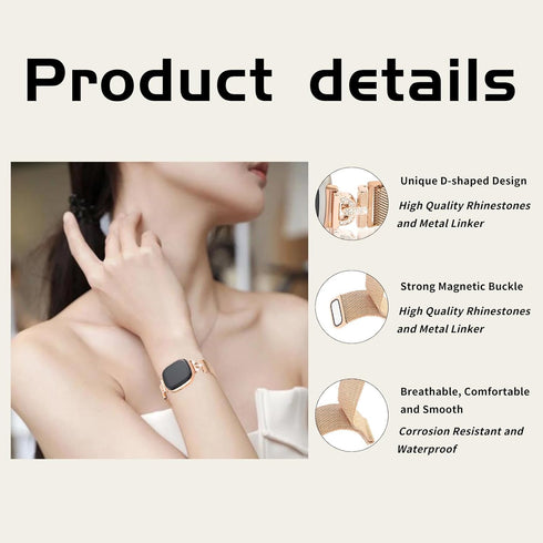 Magnetic Bands Compatible for Fitbit Sense 2/Fitbit Versa 4/Fitbit Sense/Fitbit Versa 3, Mesh Stainless Steel Bling Strap, Dressy Replacement Adjustable Wristband for Women