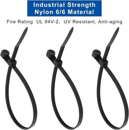 Zip Ties with Screw Hole, 8 inch 48lbs Heavy Duty Nylon for Indoor & Outdoor (Black, 300pcs)