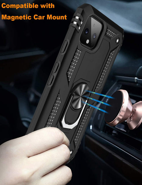 LUMARKE Google Pixel 4 Case with Screen Protector, Military Grade Protective Phone Cover with Magnetic Ring Kickstand,