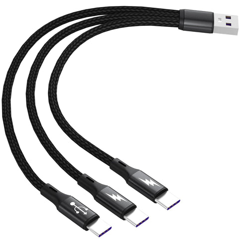 GELRHONR 3 in 1 USB C Splitter Cable, 5A Fast Charge, USB A Male to 3 Type-C, Nylon Braided, 0.65FT (0.2M)