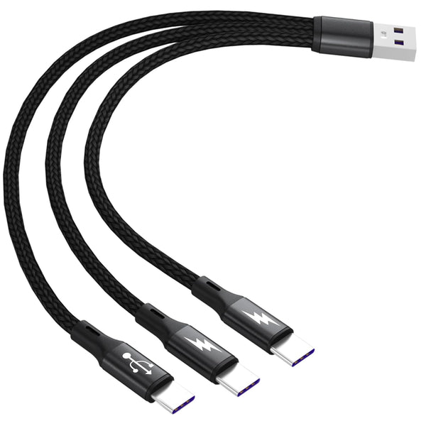 GELRHONR 3 in 1 USB C Splitter Cable, 5A Fast Charge, USB A Male to 3 Type-C, Nylon Braided, 0.65FT (0.2M)