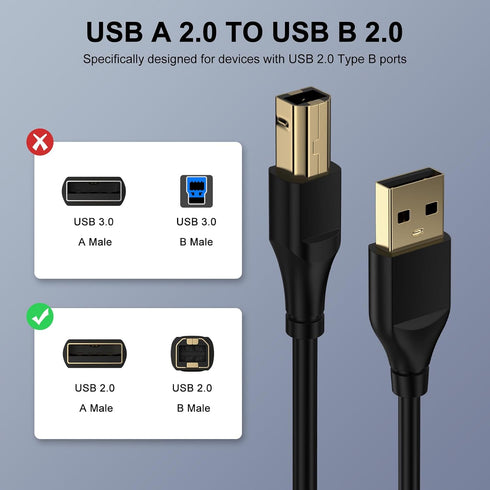 REPIND 10 2.0 USB Printer Cable Feet USB A to B Printer Cable USB B Cable High Speed Scanner Printer Cord for HP