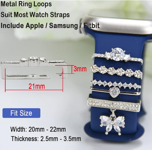 Watch Band Charms Decorative Rings Loops Compatible with Apple Silicone Watch Bands for Women 49mm 45mm 44mm 42mm 41mm