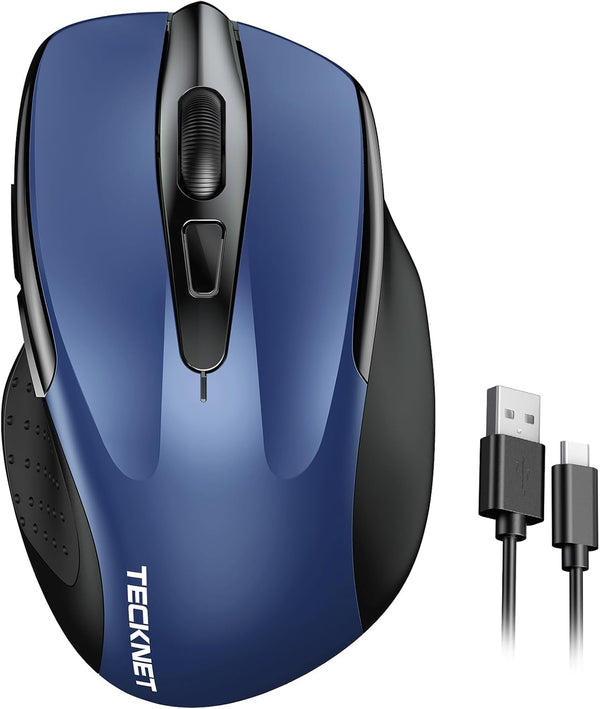 TECKNET Rechargeable Wireless Mouse, 2.4G Silent Mouse, 6 Adjustable 4800 DPI, Ergonomic Mouse for Laptop, Blue