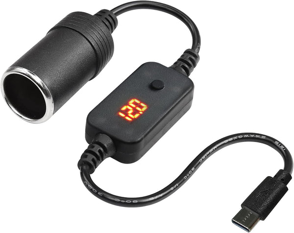 USB C Male to 12V Adapter, USB to Car Cigarette Lighter Socket Converter Cable
